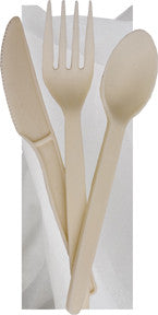 Wrapped Plant Starch Cutlery Kit with Napkin, 250 units per case.