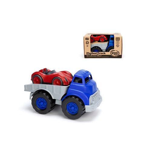 Green Toys Blue Flatbed Truck and Red Race Car Set