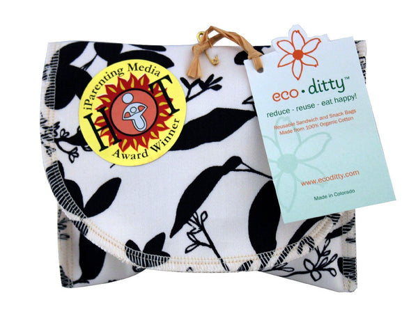 Snack Ditty organic snack bag, Whispering Grass Black/White.